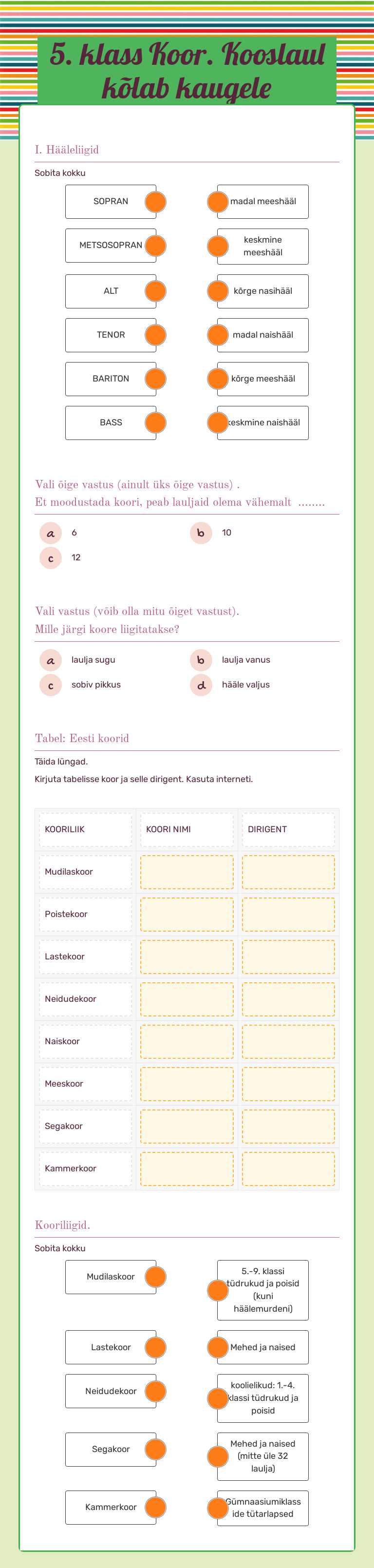 5. klass Koor.
Kooslaul kõlab kaugele Grade 5 worksheet preview