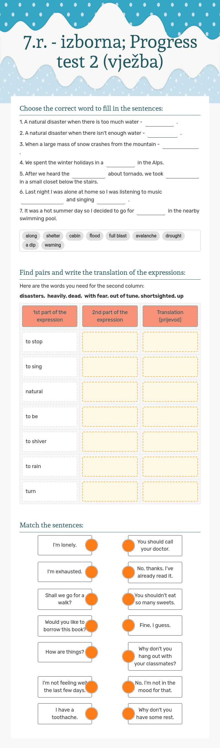 7.r. - izborna; Progress test 2 (vježba) worksheet preview image
