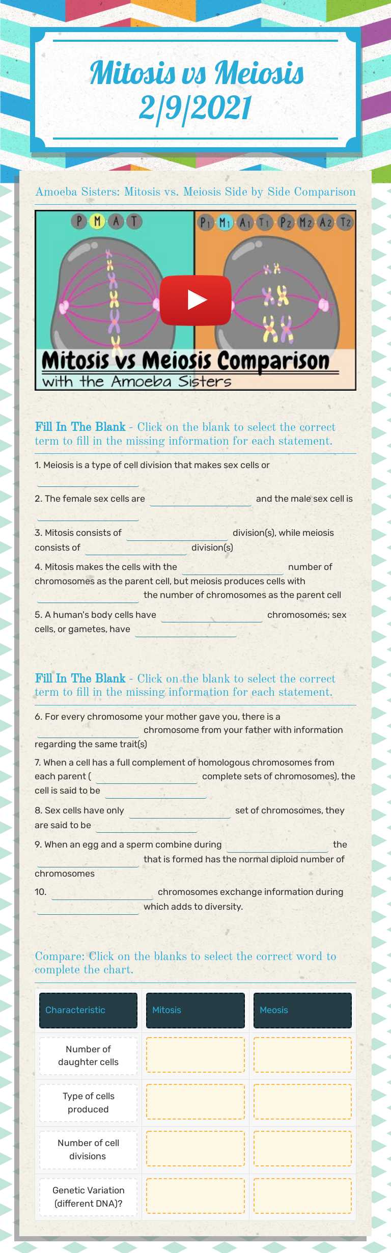 Mitosis vs Meiosis
2/9/2021 worksheet preview image