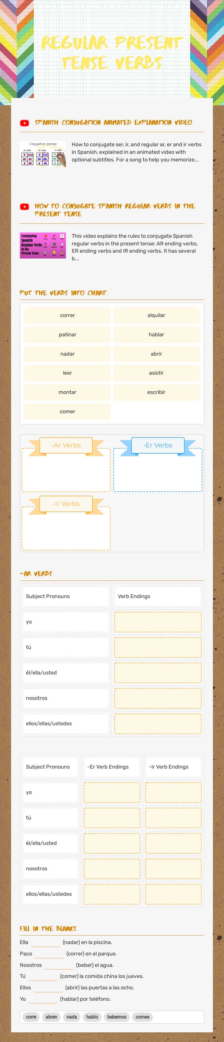 Regular Present Tense verbs Grade 8 worksheet preview
