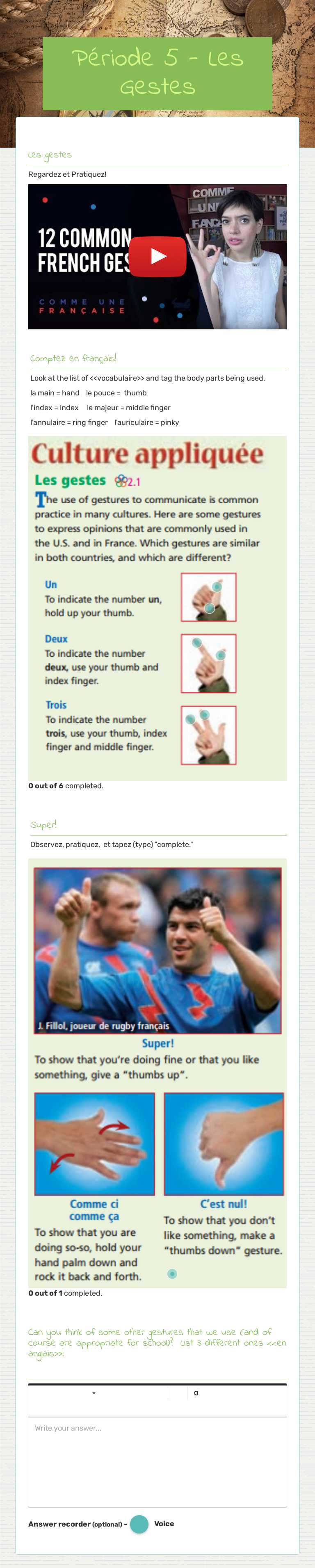 Période 5 - Les Gestes worksheet preview image