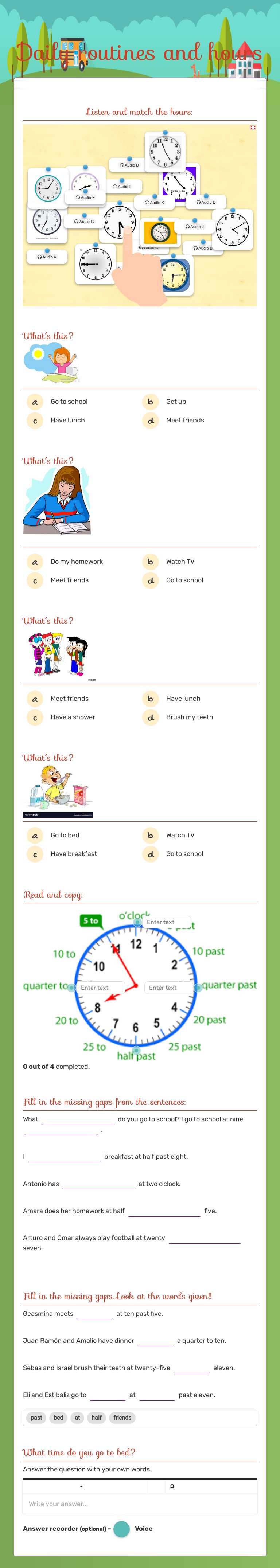 Daily routines and hours worksheet preview image