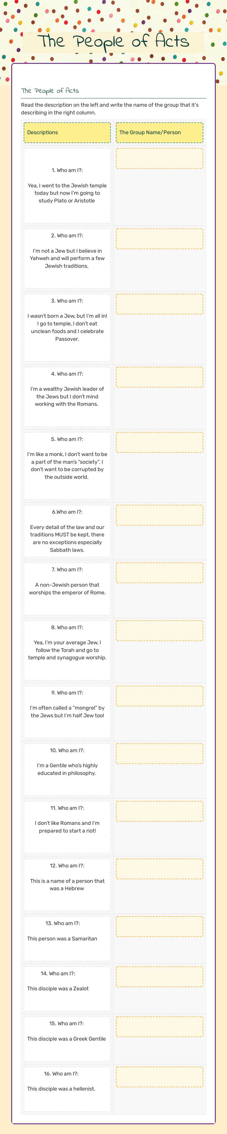 The People of Acts worksheet preview image