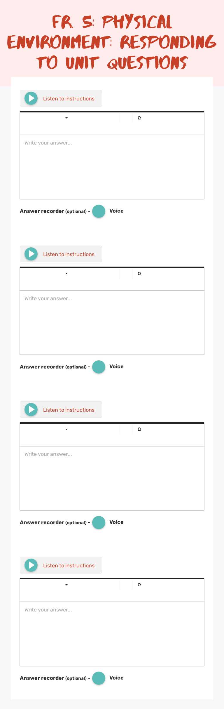FR. 5: Physical Environment: Responding to Unit Questions worksheet preview image