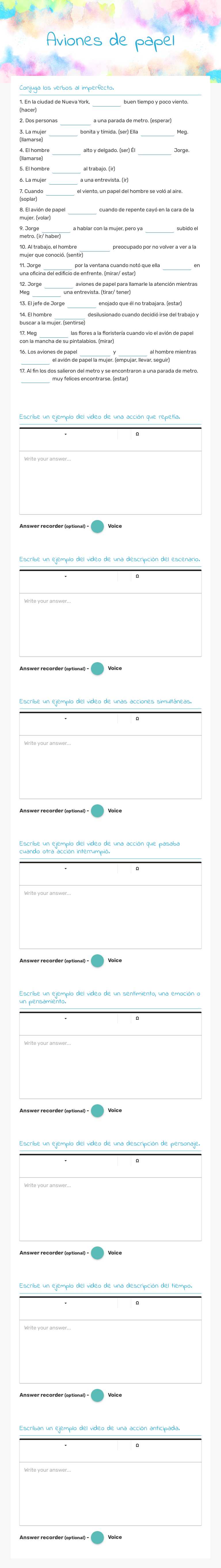 Aviones de papel worksheet preview image
