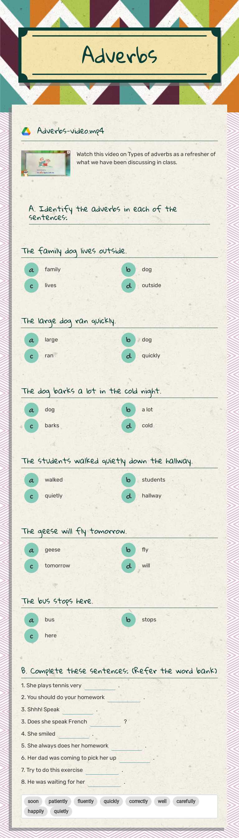 Adverbs worksheet preview image