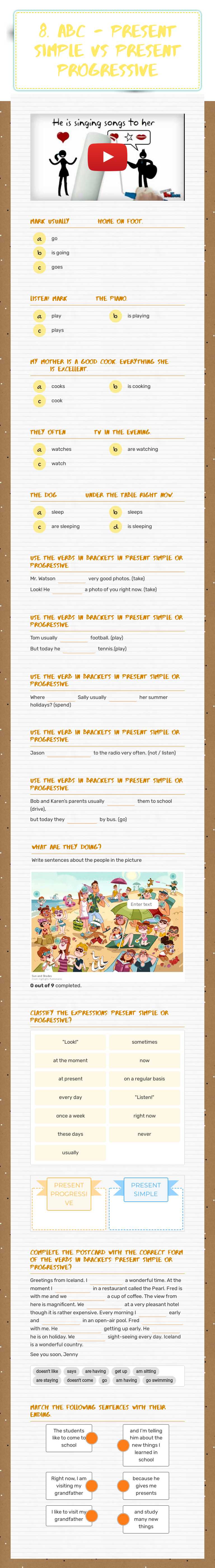 8. ABC - Present Simple vs 
Present Progressive worksheet preview image