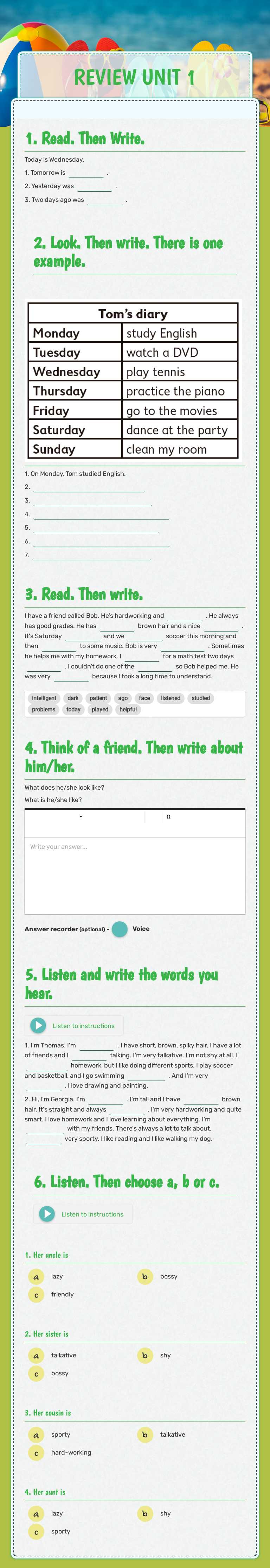 REVIEW UNIT 1 worksheet preview image