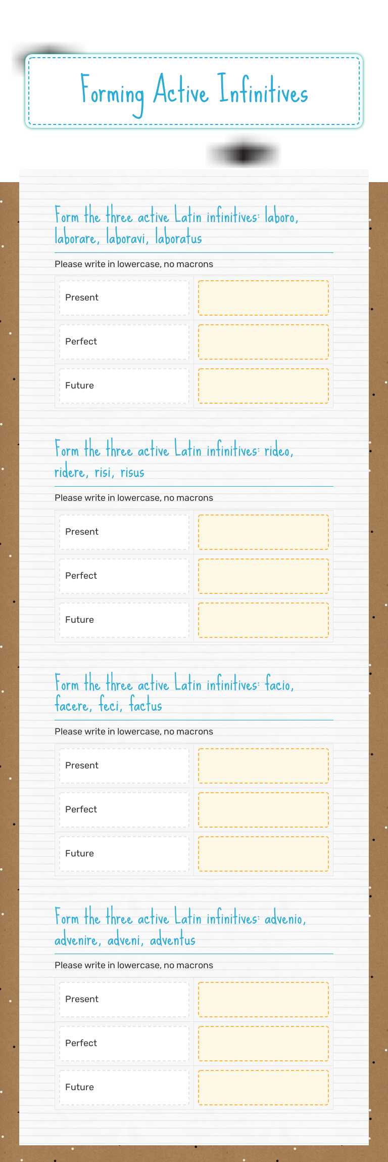 Forming Active Infinitives Grade 10 worksheet preview