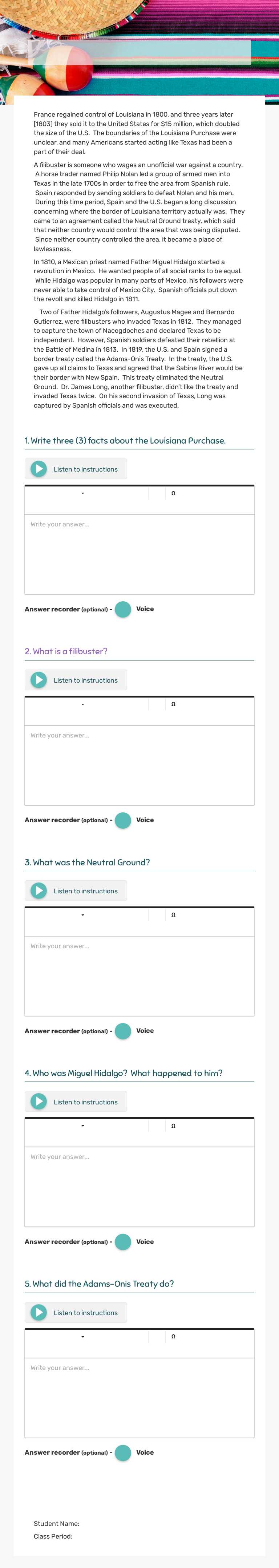 Texas History, Lesson 4.1 “Trouble in Mexico” Grade 7 worksheet preview