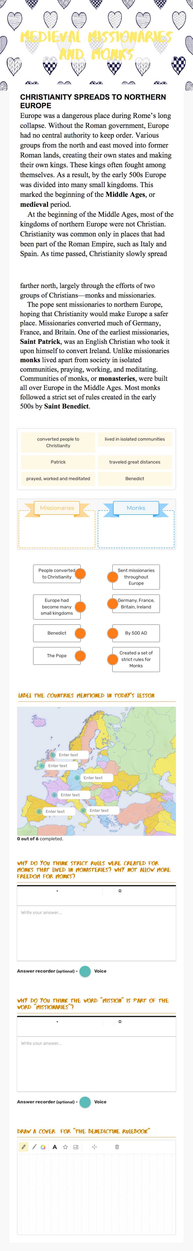 Medieval Missionaries and Monks worksheet preview image