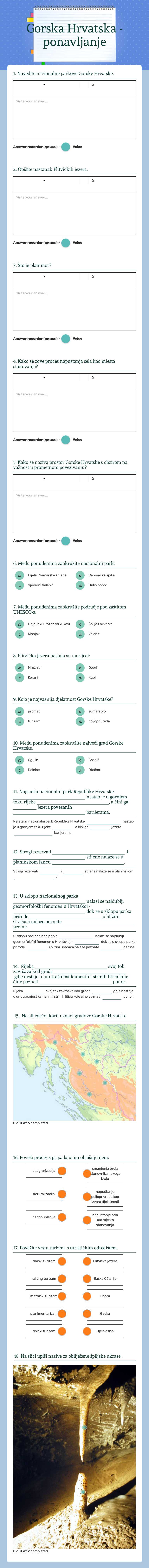 Gorska Hrvatska - ponavljanje Grade 8 worksheet preview