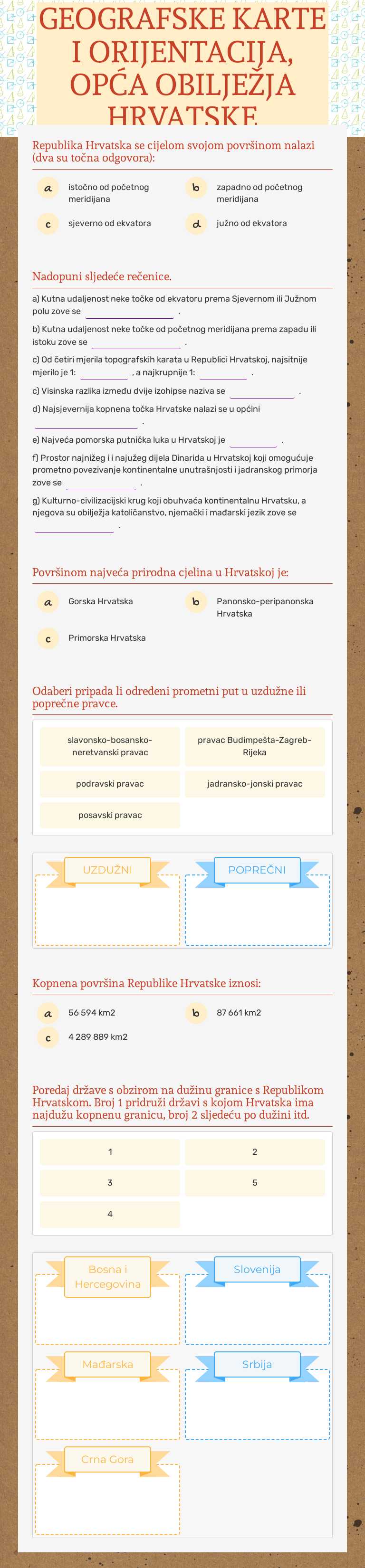 GEOGRAFSKE KARTE I ORIJENTACIJA, OPĆA OBILJEŽJA HRVATSKE Grade 8 worksheet preview