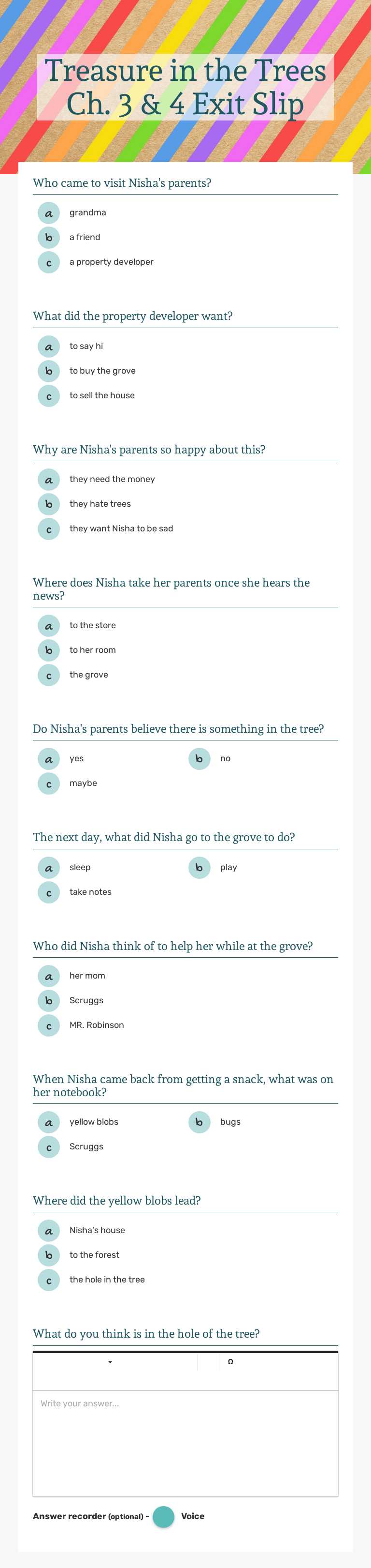 Treasure in the Trees Ch. 3 & 4 Exit Slip worksheet preview image