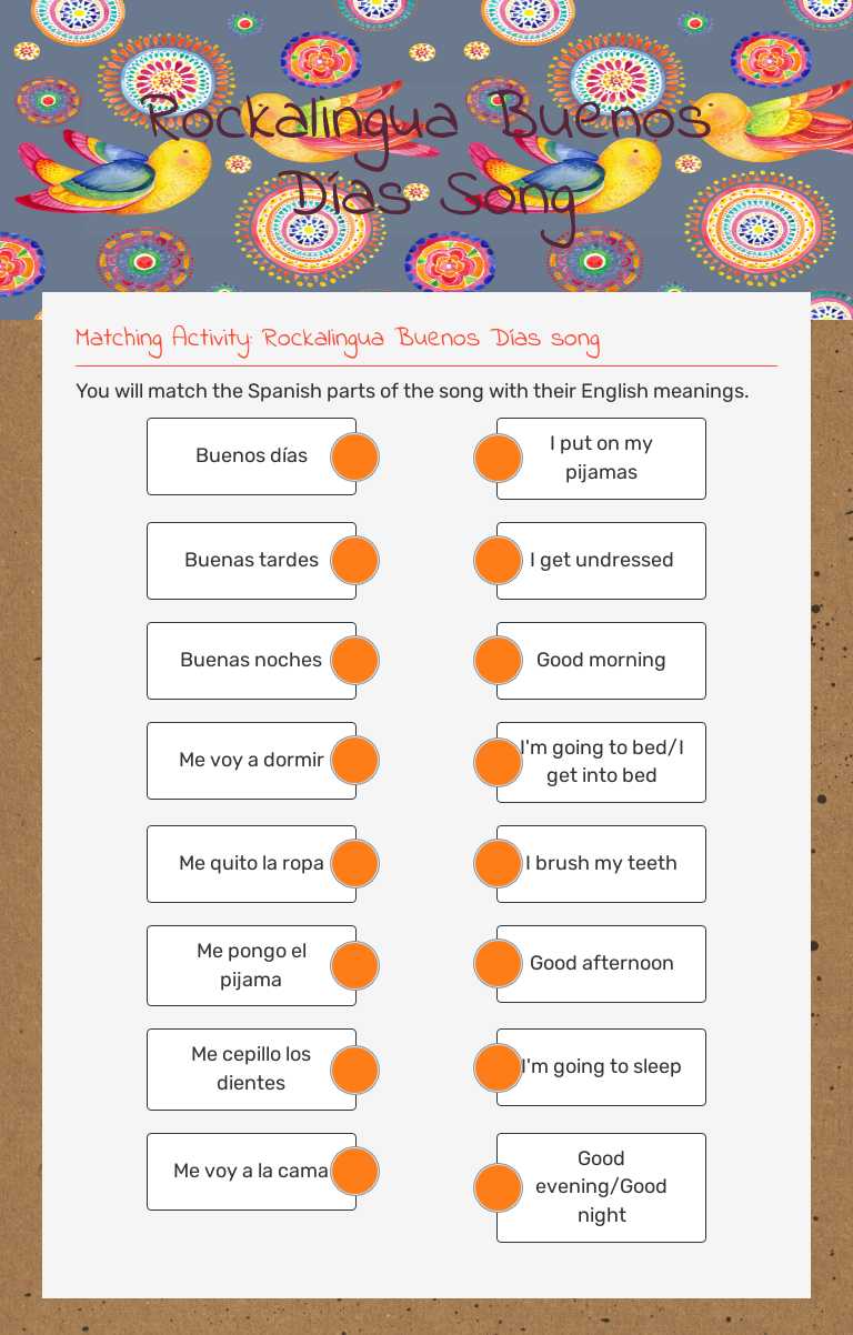Rockalingua Buenos Días Song worksheet preview image