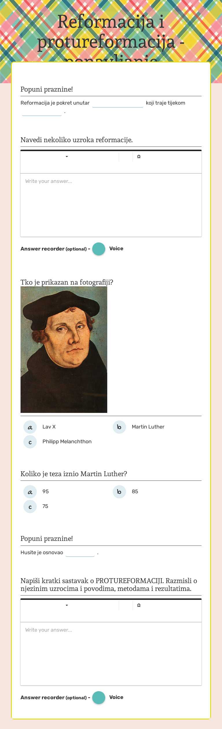Reformacija i protureformacija -ponavljanje Grade 6 worksheet preview