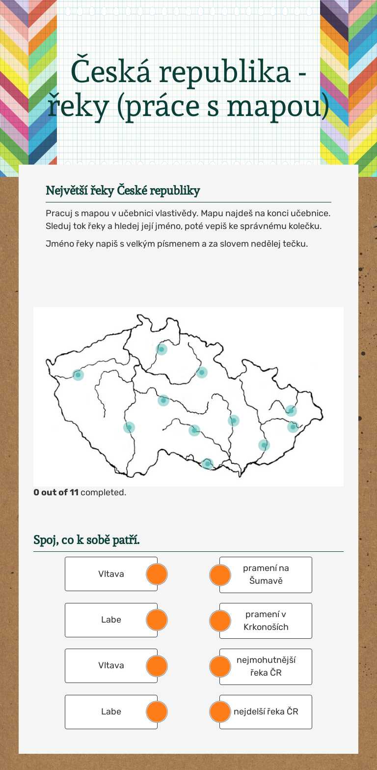 Česká republika - řeky (práce s mapou) worksheet preview image
