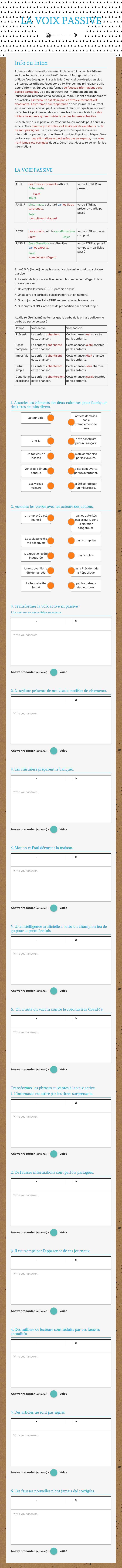 LA VOIX PASSIVE Grade 10 worksheet preview