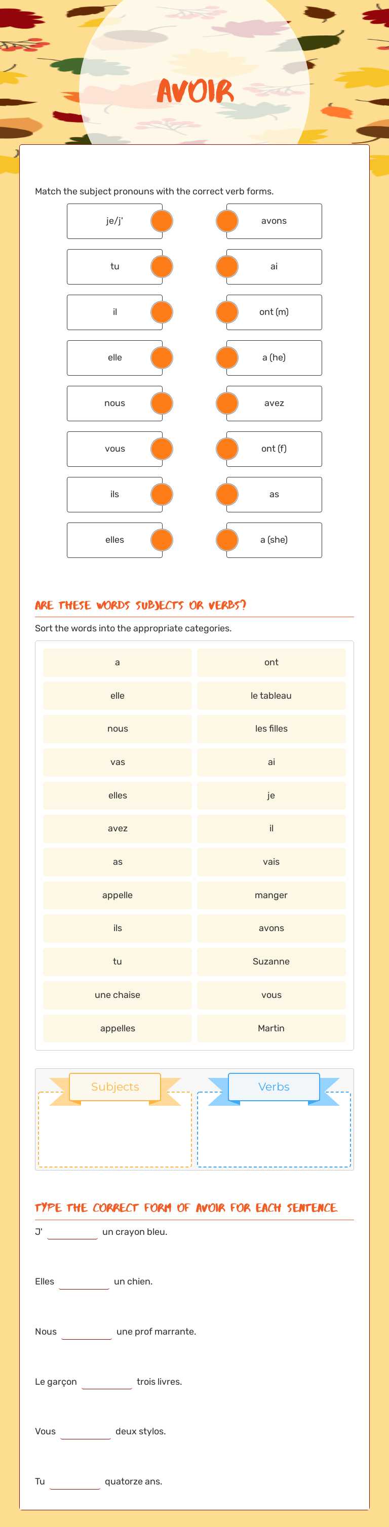 avoir worksheet preview image