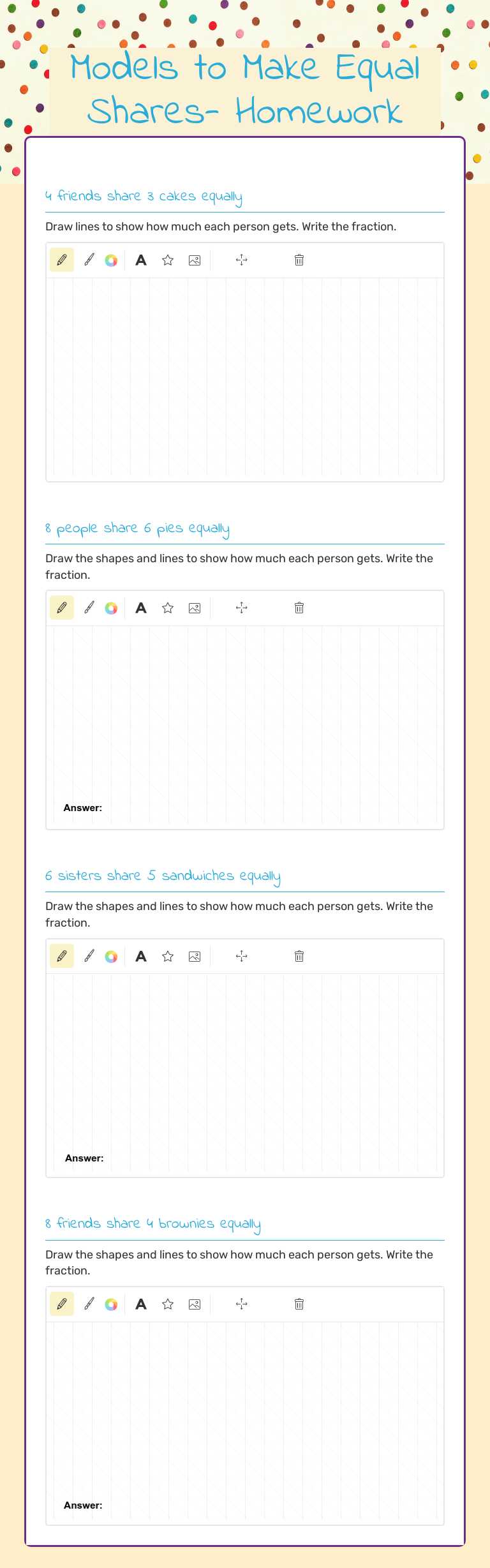 Models to Make Equal
 Shares- Homework worksheet preview image