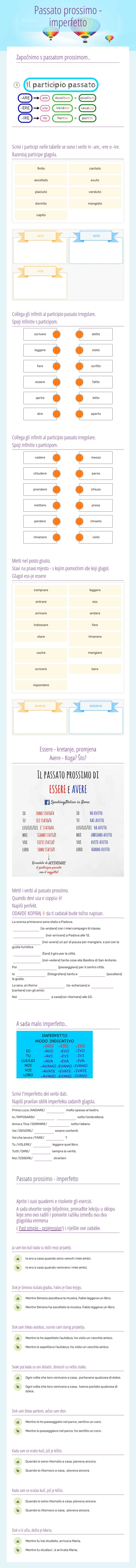 Passato prossimo - imperfetto Grade 7 worksheet preview