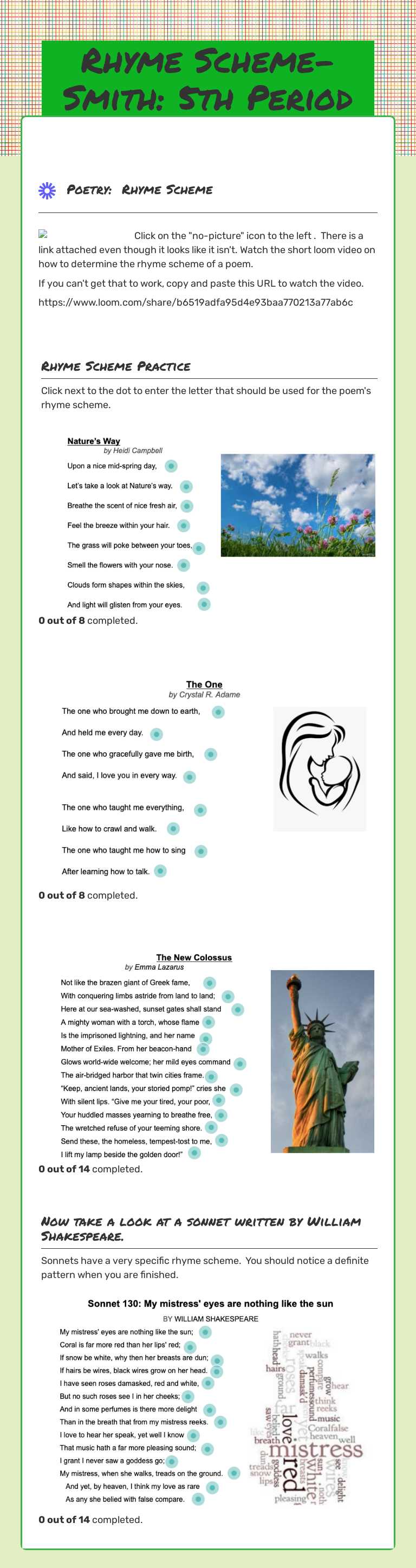Rhyme Scheme-  Smith: 5th Period worksheet preview image