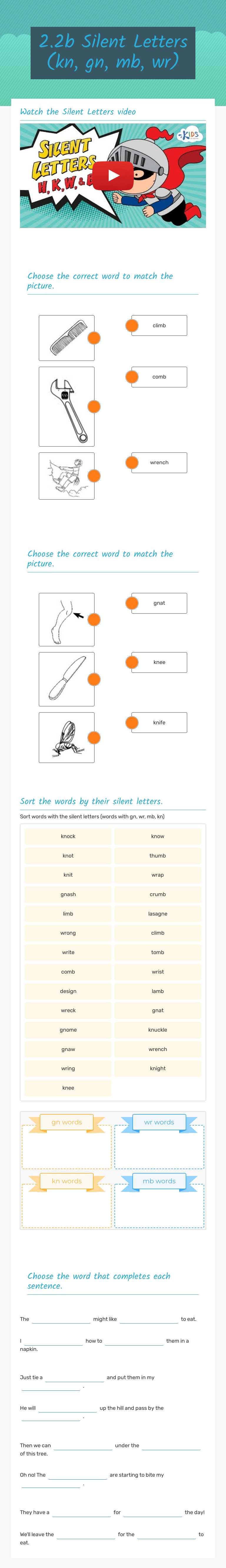 2.2b Silent Letters 
(kn, gn, mb, wr) worksheet preview image