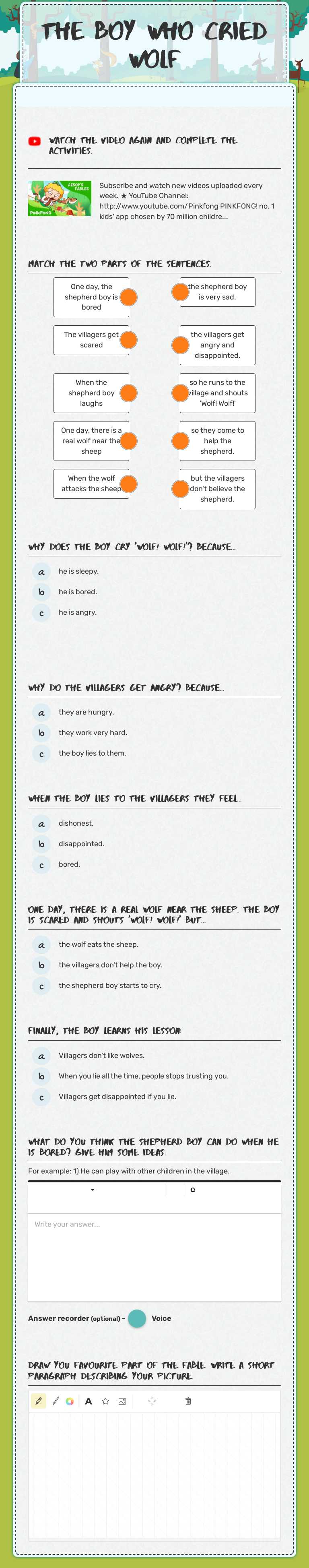 the boy who cried wolf worksheet preview image