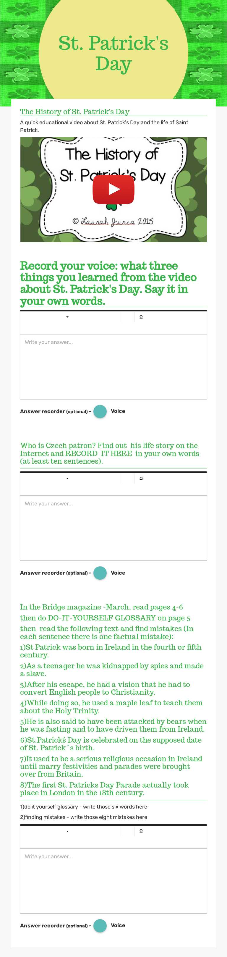 St. Patrick's Day worksheet preview