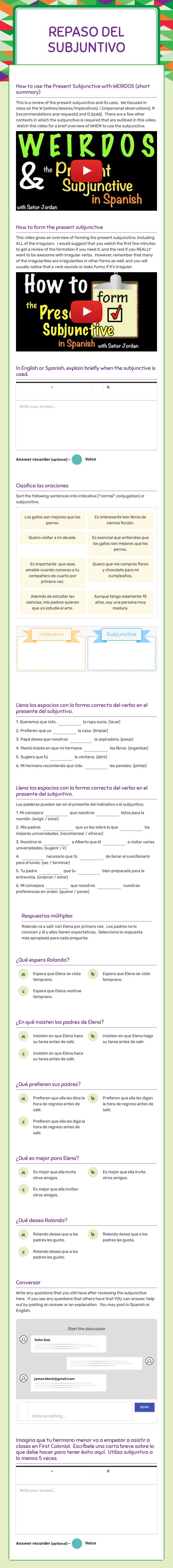 Repaso del Subjuntivo Grade 9 worksheet preview
