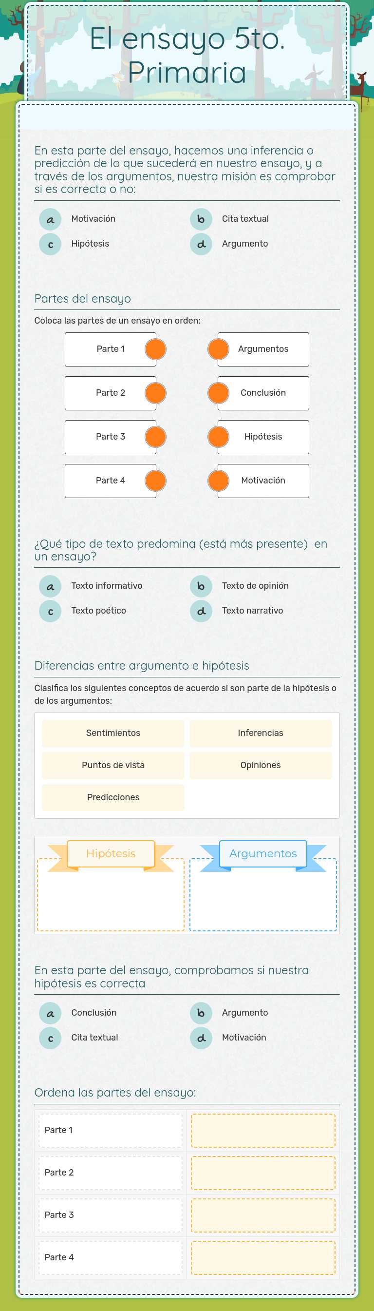 El ensayo 5to. Primaria worksheet preview image
