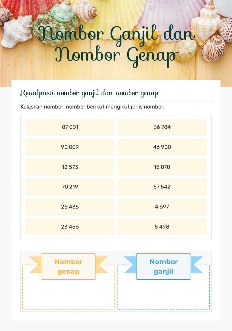 Nombor Ganjil dan Nombor Genap worksheet preview image