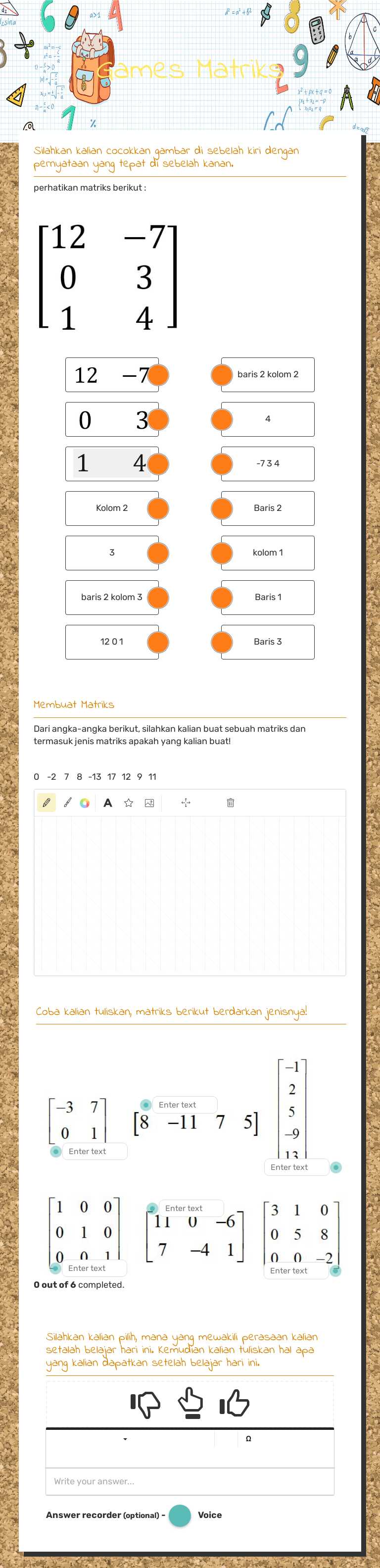 Games Matriks worksheet preview image