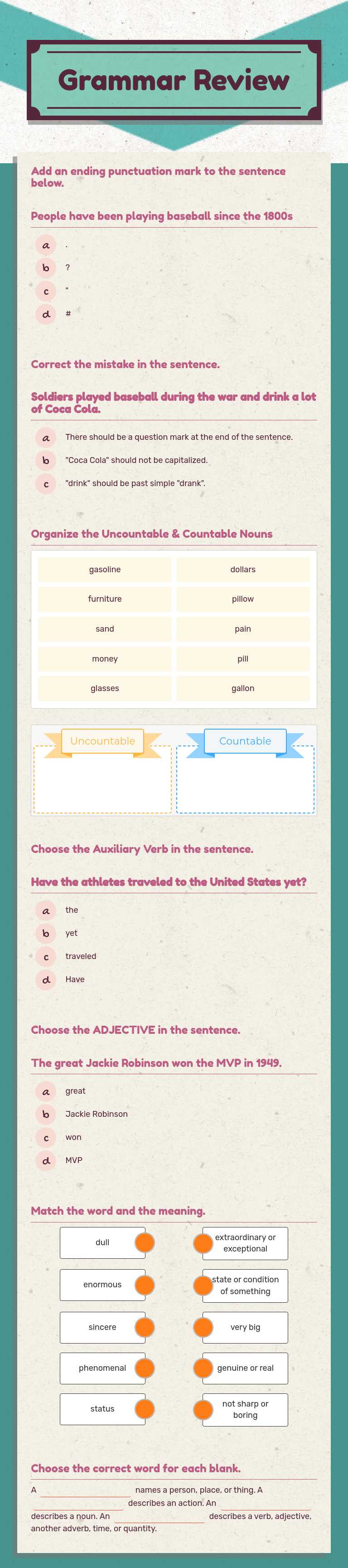 Grammar Review worksheet preview image