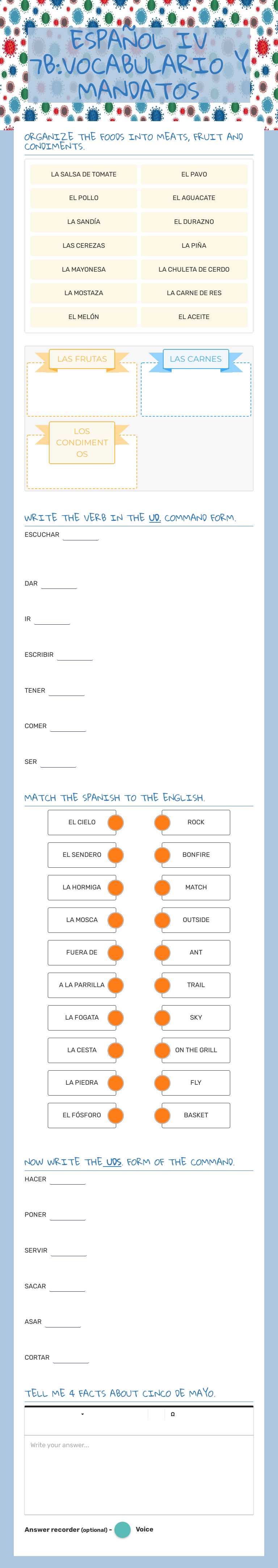 ESPAÑOL IV 7B:VOCABULARIO Y MANDATOS worksheet preview