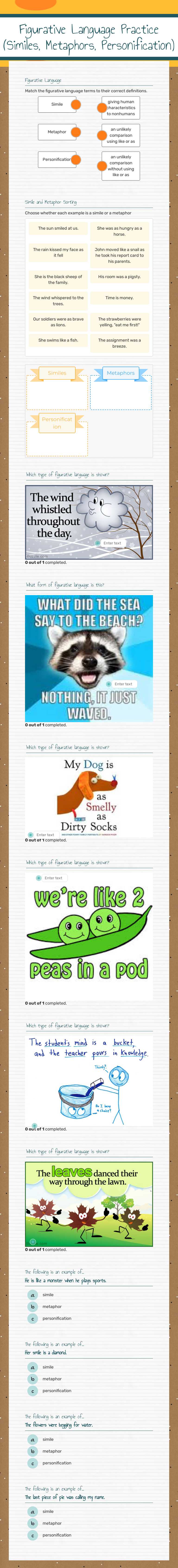 Figurative Language Practice
(Similes, Metaphors, Personification) worksheet preview image