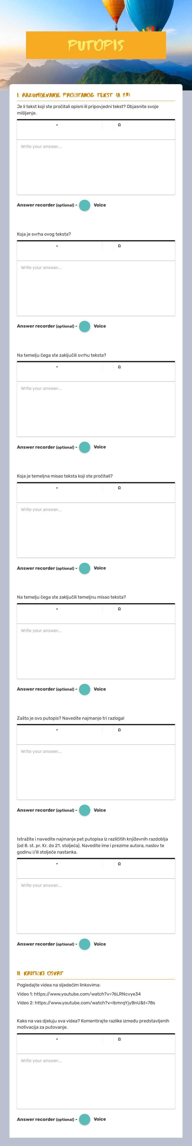 putopis Grade 10 worksheet preview