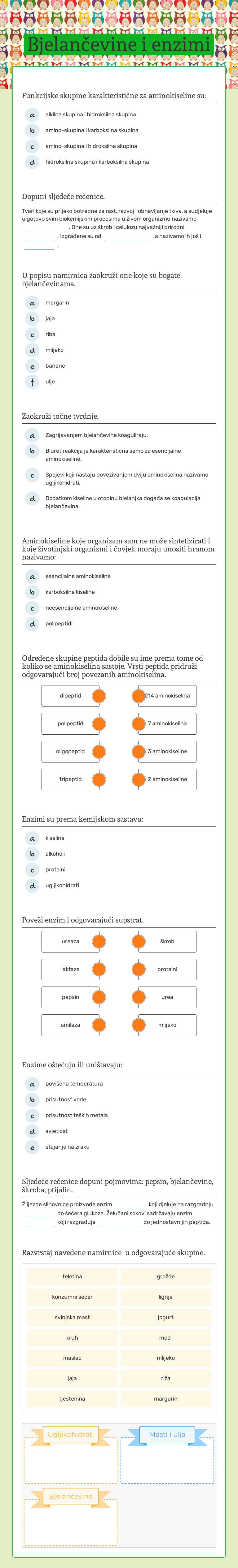 Bjelančevine i enzimi worksheet preview image
