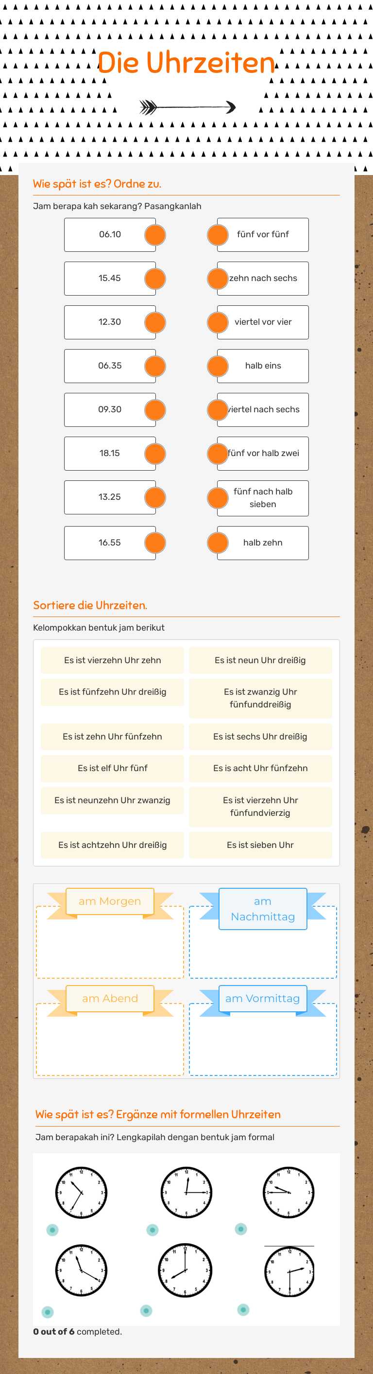 Die Uhrzeiten worksheet preview image