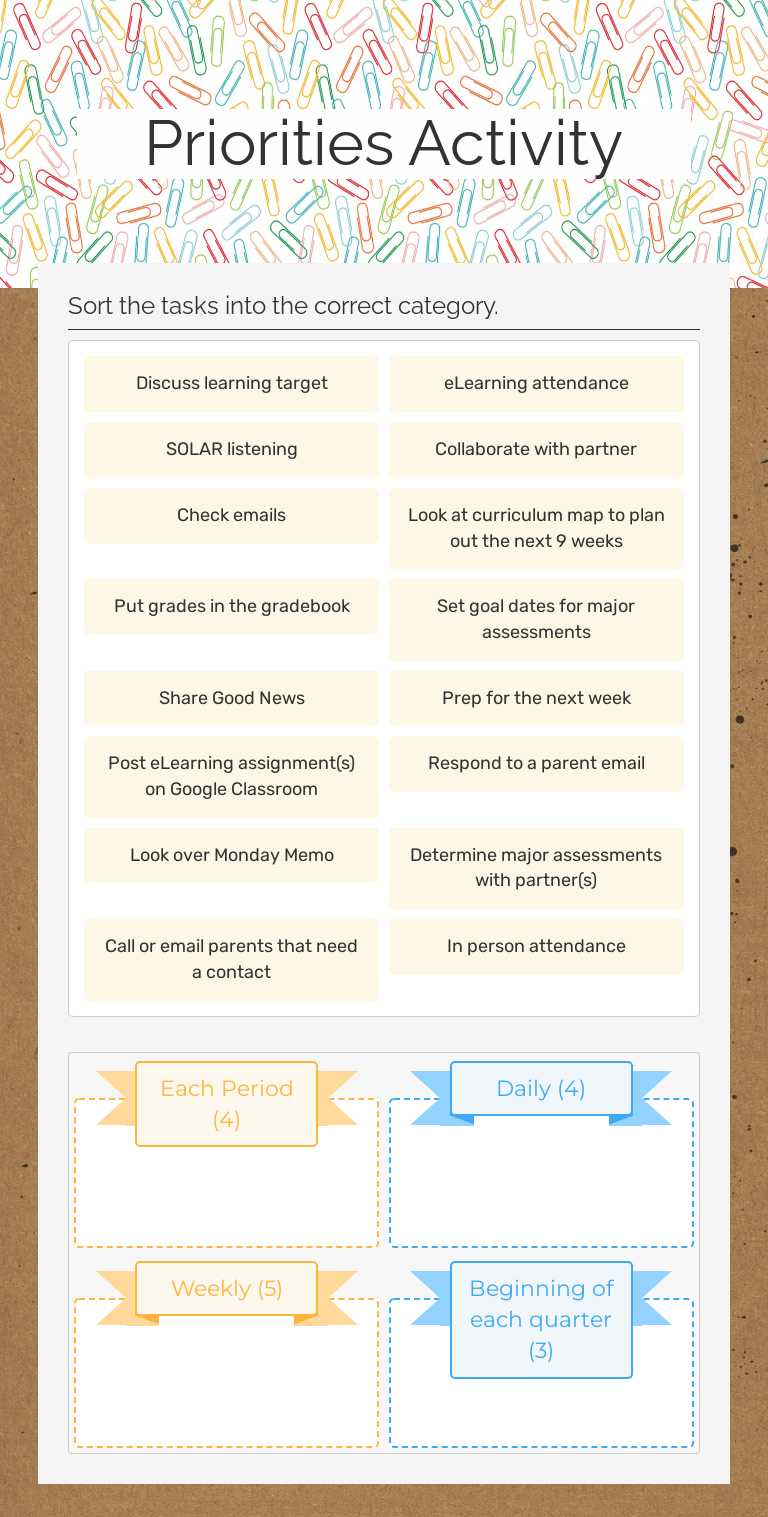 Priorities Activity worksheet preview image
