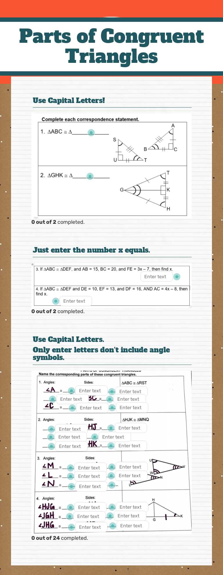 Parts of Congruent Triangles Grade 10 worksheet preview