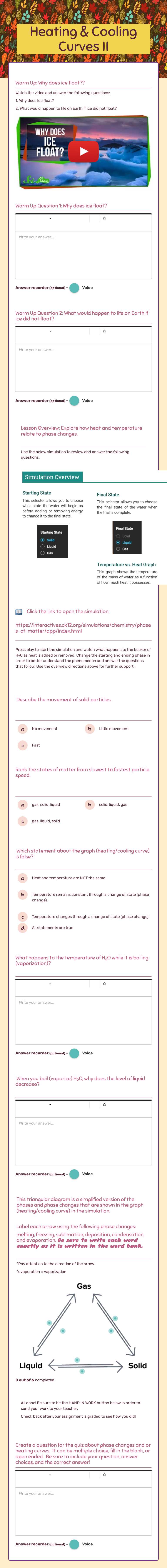 Heating & Cooling Curves II worksheet preview image