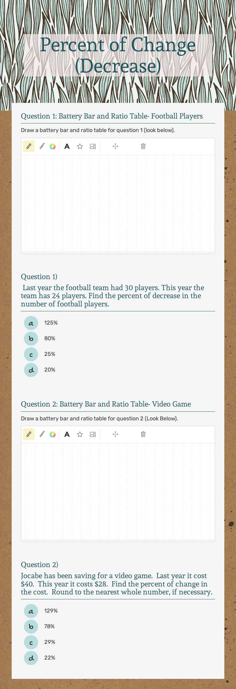 Percent of Change (Decrease) Grade 7 worksheet preview