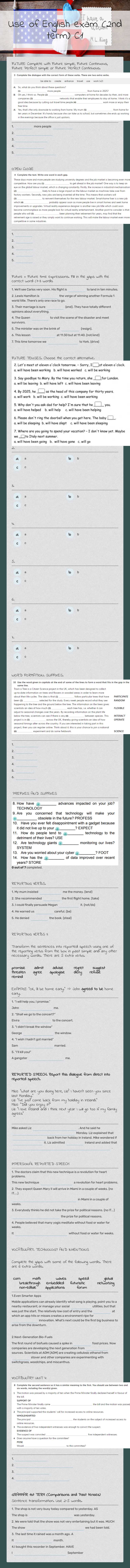 Use of English exam (2nd term) C1 worksheet preview image