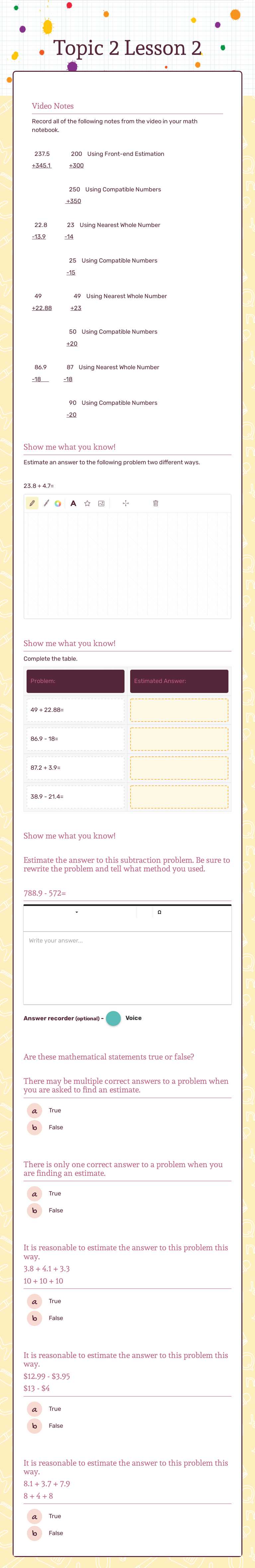 Topic 2 Lesson 2 Grade 5 worksheet preview