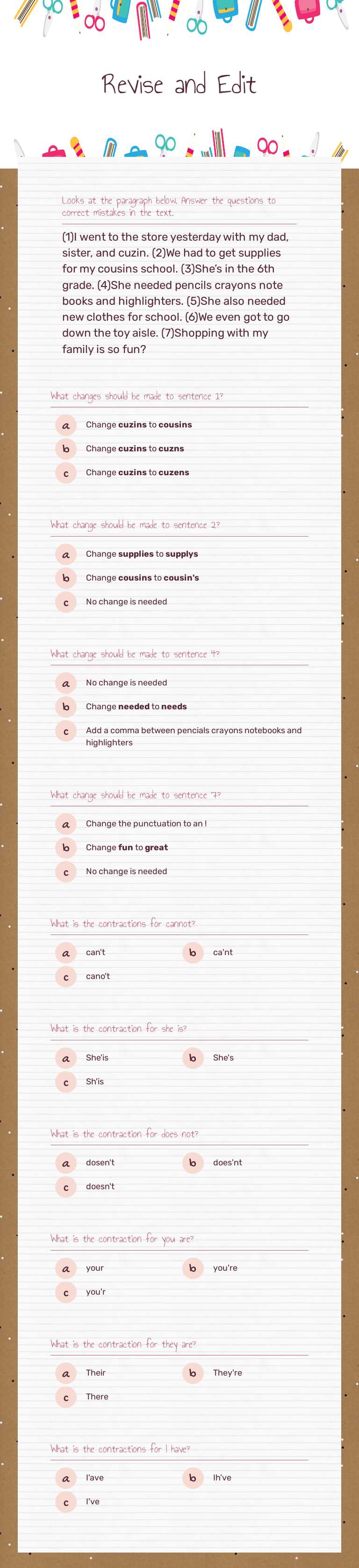 Revise and Edit worksheet preview image