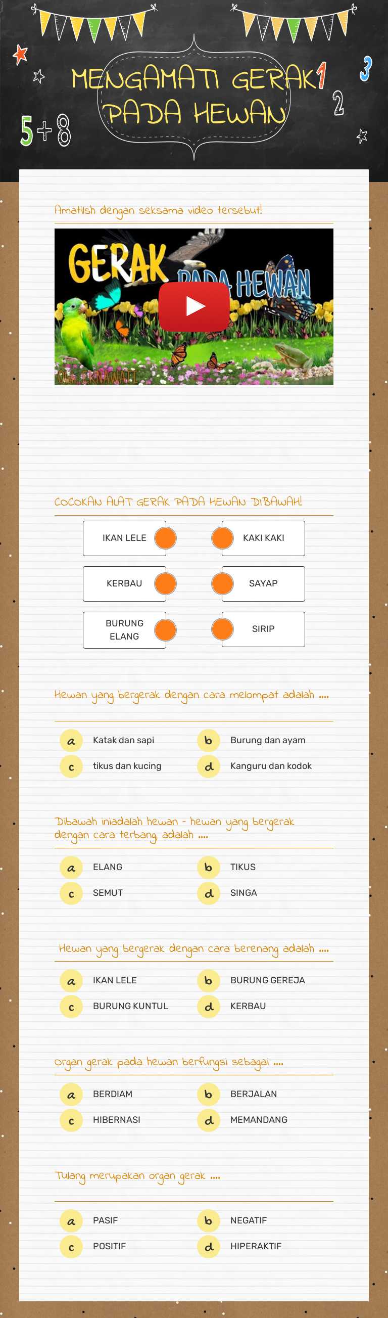 MENGAMATI GERAK PADA HEWAN Grade 5 worksheet preview