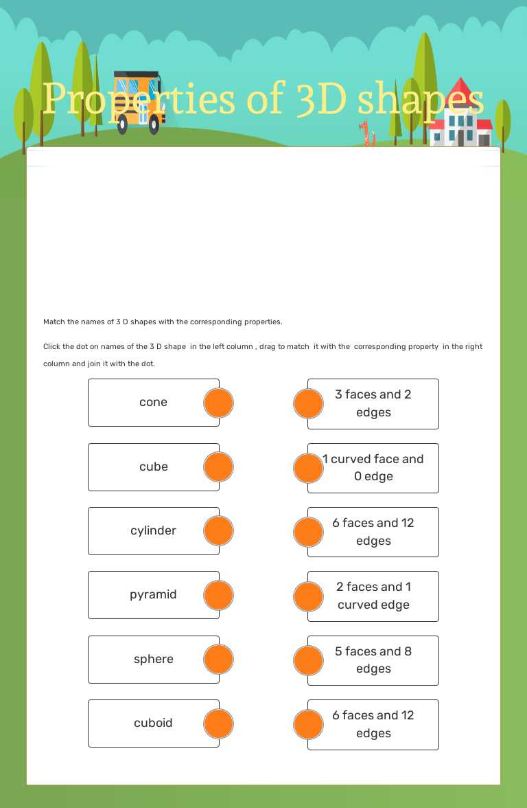 Properties of 3D shapes worksheet preview image