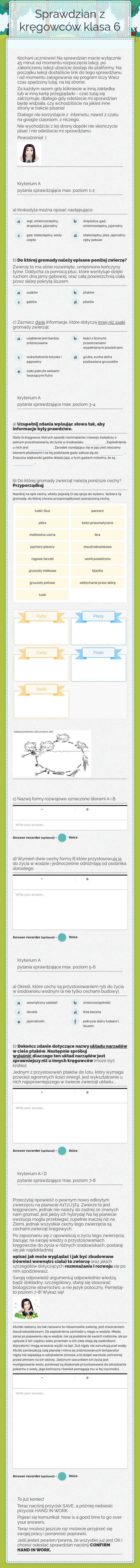 Sprawdzian z kręgowców klasa 6 worksheet preview image