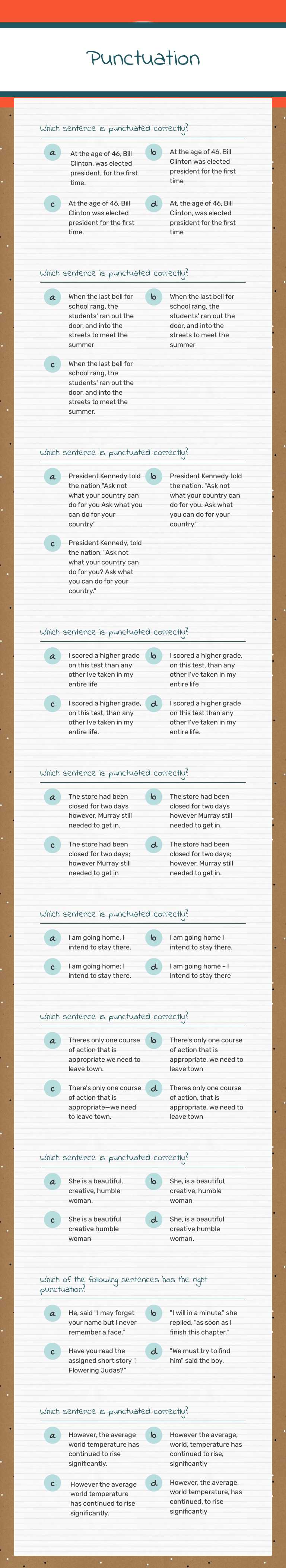 Punctuation worksheet preview image